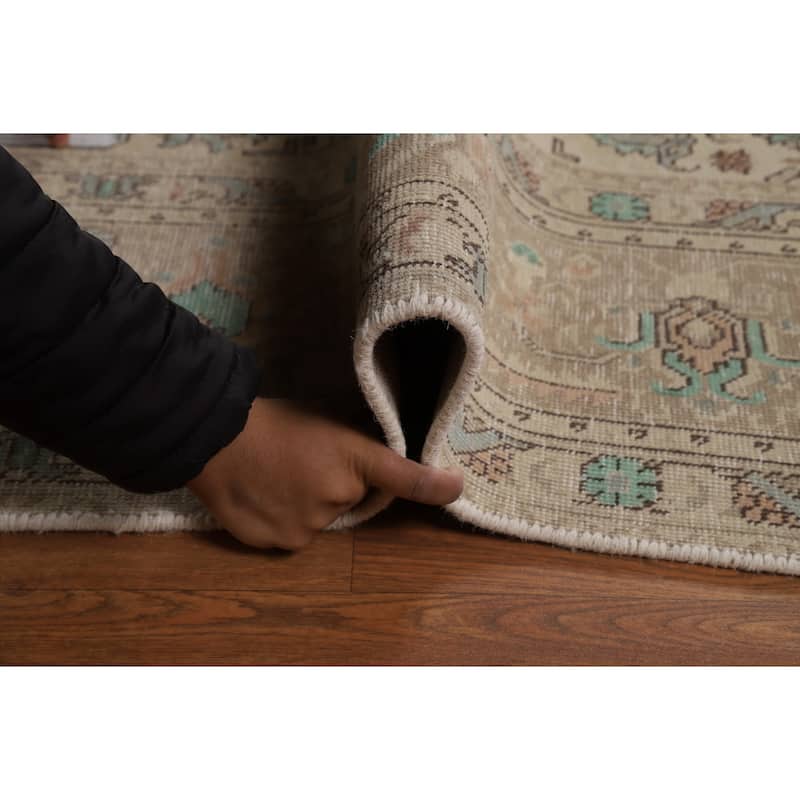 Geometric Beige Tabriz Persian Area Rug Handmade Wool Carpet - 8'0"x 11'0"
