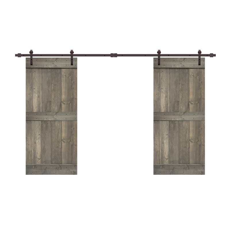 CALHOME Stained MidBar Double DIY Barn Door W/ Hardware Kit