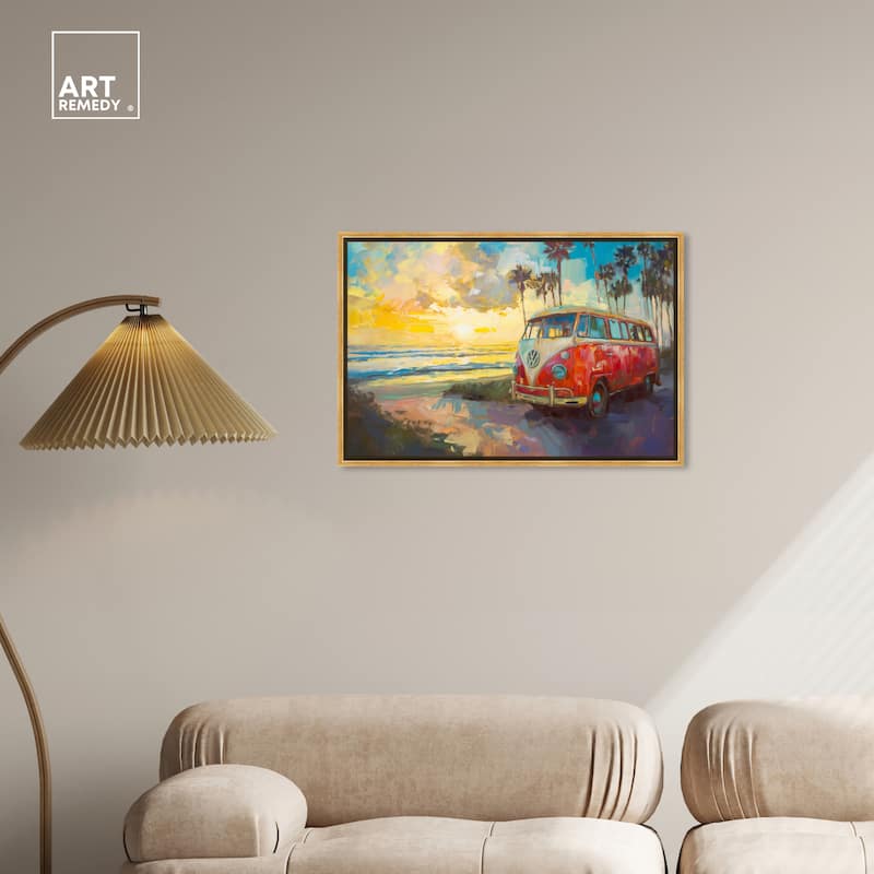 Art Remedy Memories At The Beach Framed Colorful Coastal 1 Piece Canvas Wall Art