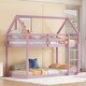 preview thumbnail 3 of 16, Pink Wood House Roof Twin over Twin Floor Bunk Bed with Ladder,Guardrails