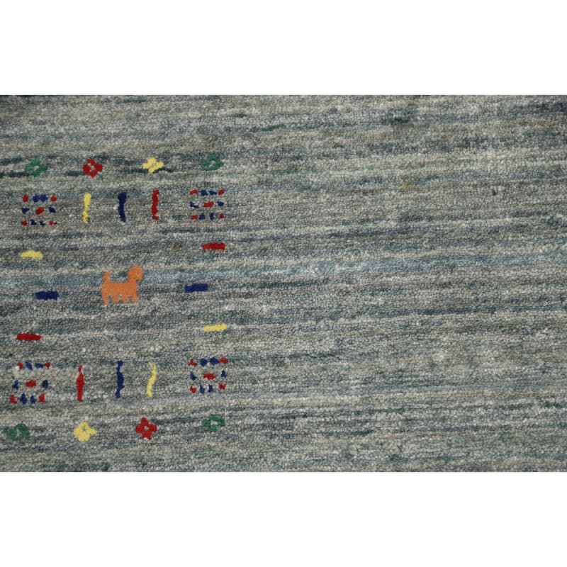 Hand Knotted Oriental Viscose Silk Carpet Tribal Animal Pictorial Greys & Charcoal Gabbeh Area Rug - 11' 8'' X 10' 9''