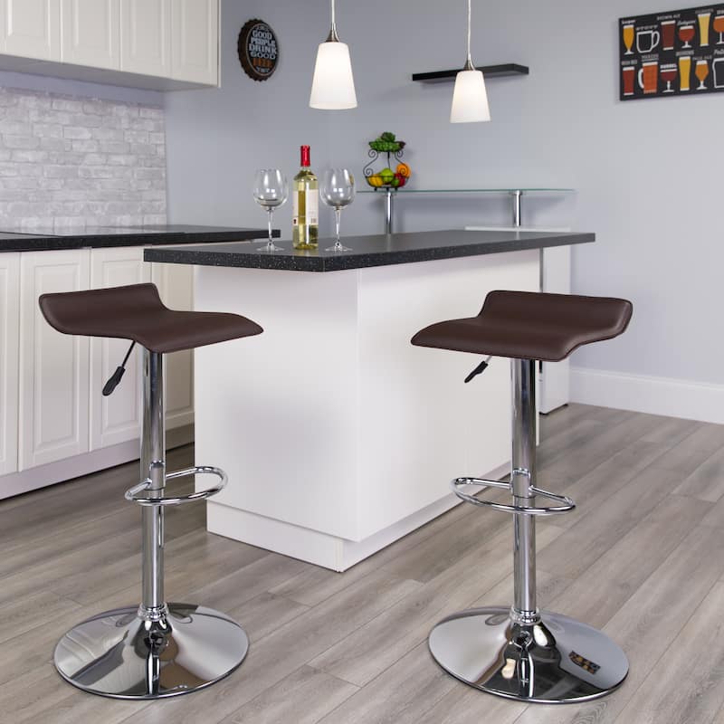 2 Pack Contemporary Vinyl Adjustable Height Barstool with Solid Wave Seat - 15"W x 15"D x 25.5" - 34"H