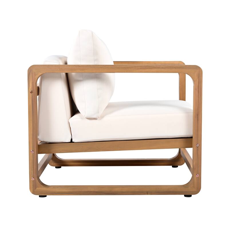 Christopher Knight Home - Modern Outdoor Acacia Wood Conversation Set with White Cushions and Side Table