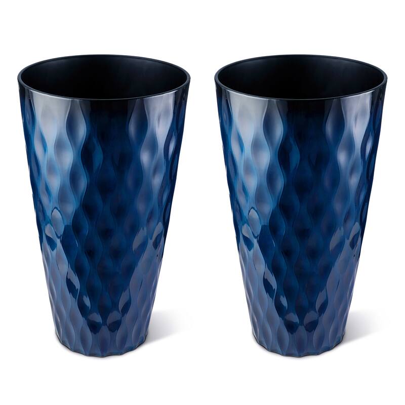 Glitzhome 23.75"H Set of 2 Oversized Wavy Texture Cobalt Blue/Turquoise/Red Tall Plastic Planter
