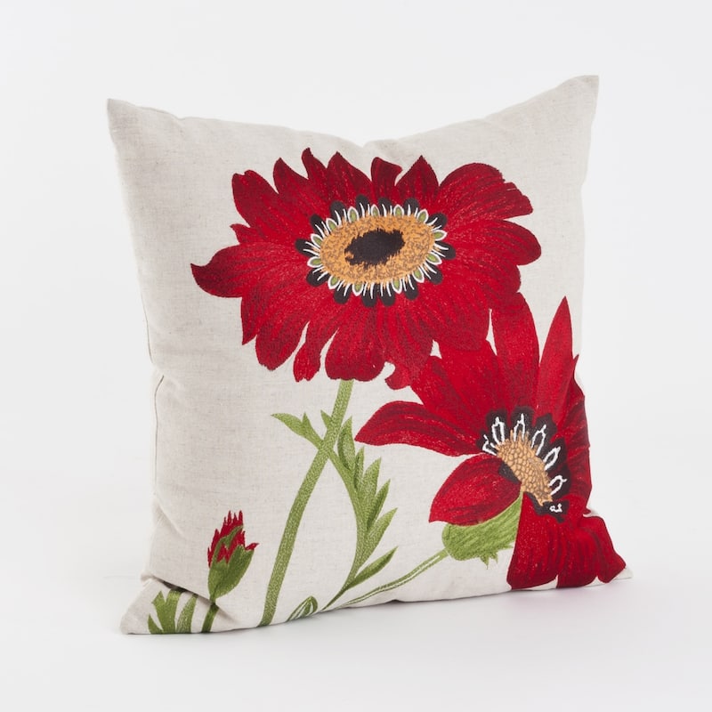 Embroidered Floral 18 inch Throw Pillow - Red