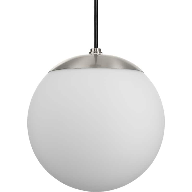 Atwell Collection Brushed Nickel and Opal Glass Globe Small Hanging Pendant Light - 8 in x 8 in x 8.5 in