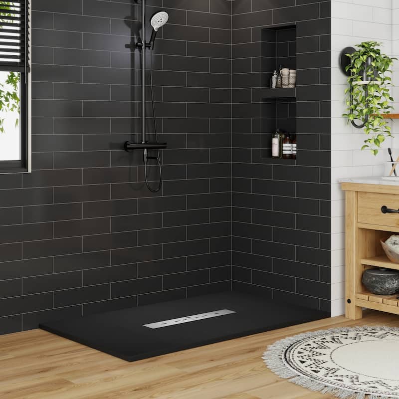 SMC Alcove Shower Pan Base with Center Drain, Low Profile, Wheelchair Access, Slip-Resistant, cUPC Certified