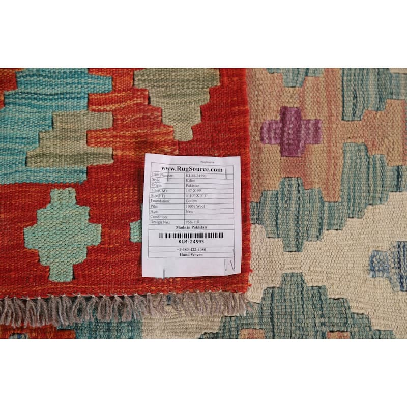 Multicolor Kilim Area Rug Flatweave Foyer Wool Carpet - 3'3"x 4'10"