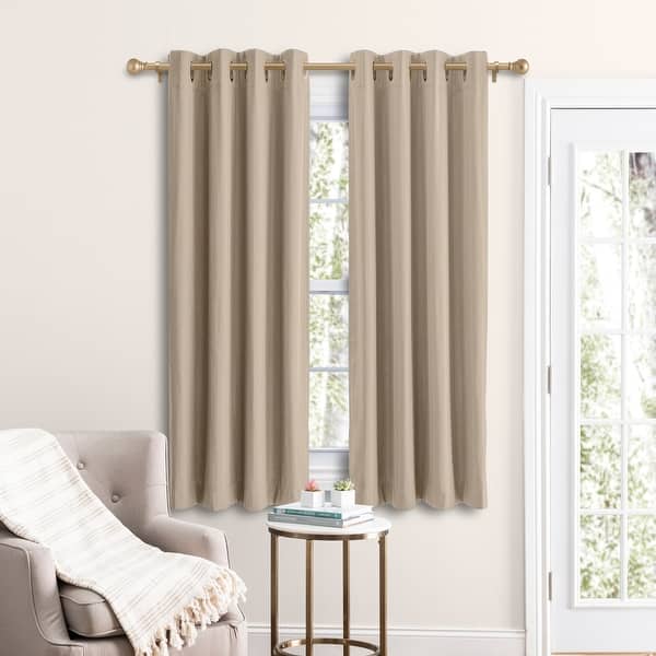 slide 2 of 11, Grand Pointe 45 inch Length Short Grommet Blackout Curtain Panel with attachable wand 54x45 - Natural