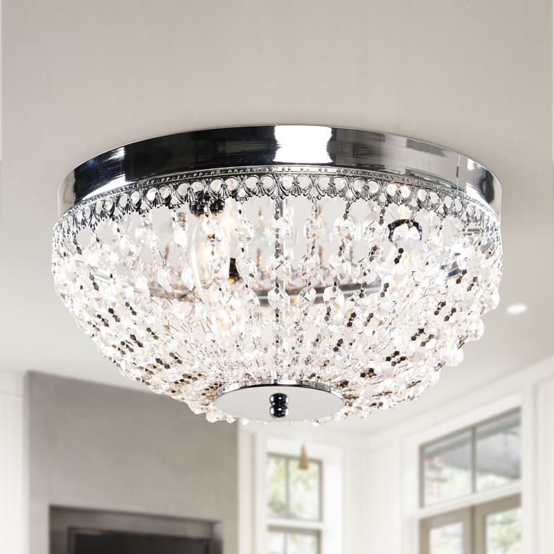 14 Inch Modern Crystal Flush Mount Chandelier