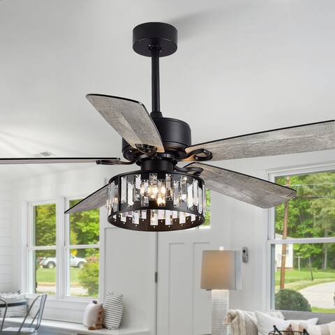 52" Crystal Chandelier 5-Blade Ceiling Fan with Light Kit and Remote