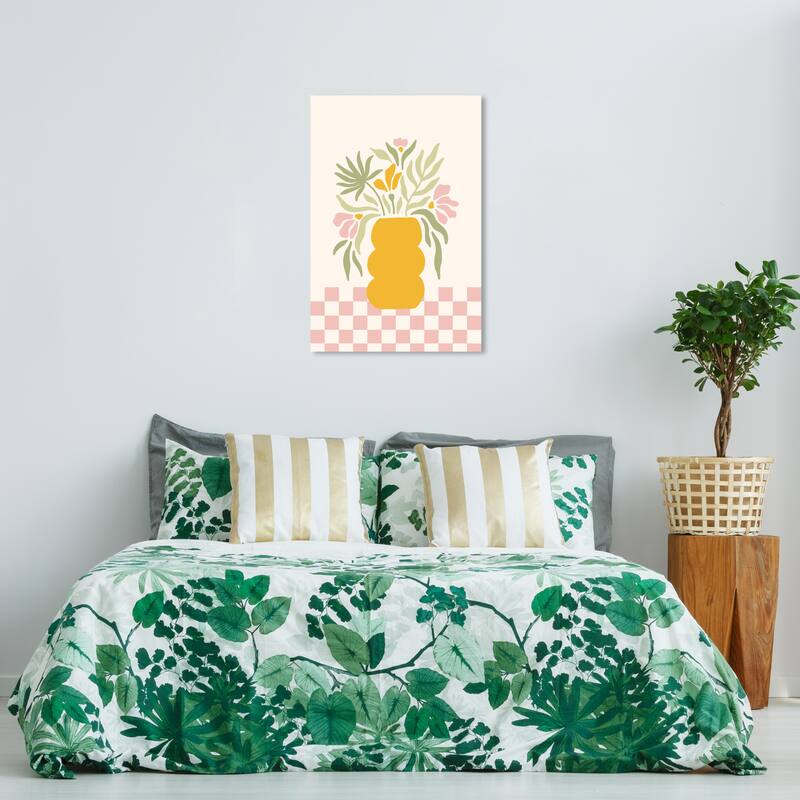 Wynwood Studio Canvas Floral and Botanical Flowers on a Tablecloth Orange Modern & Contemporary Wall Art Canvas Print