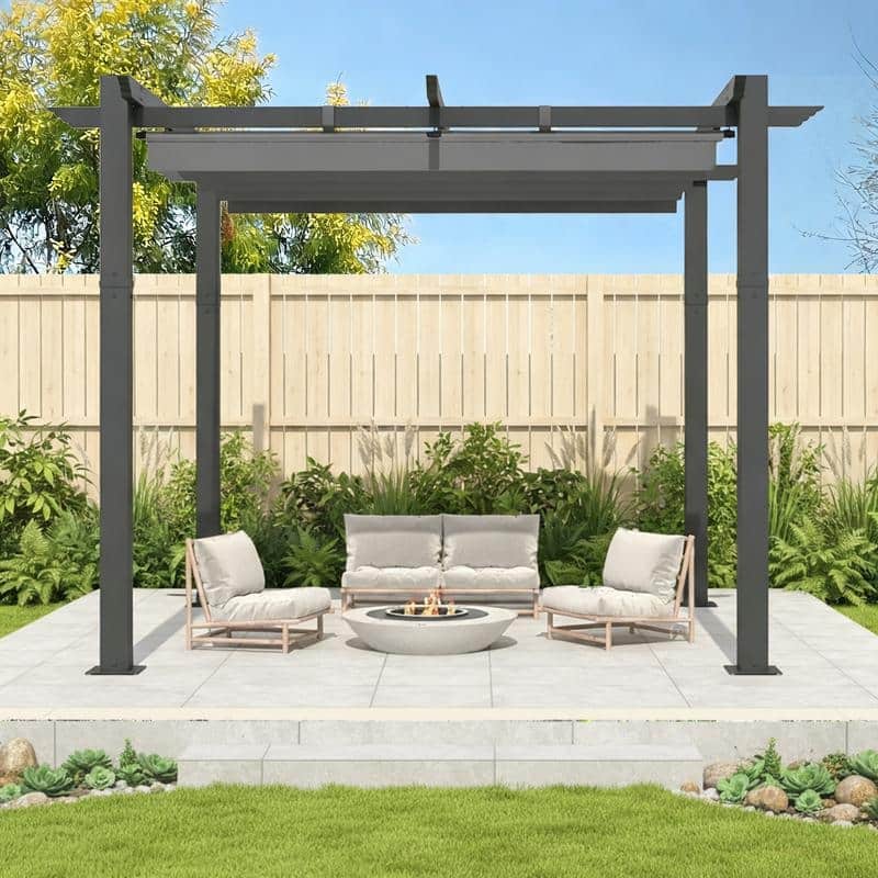 EROMMY 10' x 13' Outdoor Pergola with Retractable Canopy, Heavy-Duty Metal Frame and Adjustable Patio Shade Roof