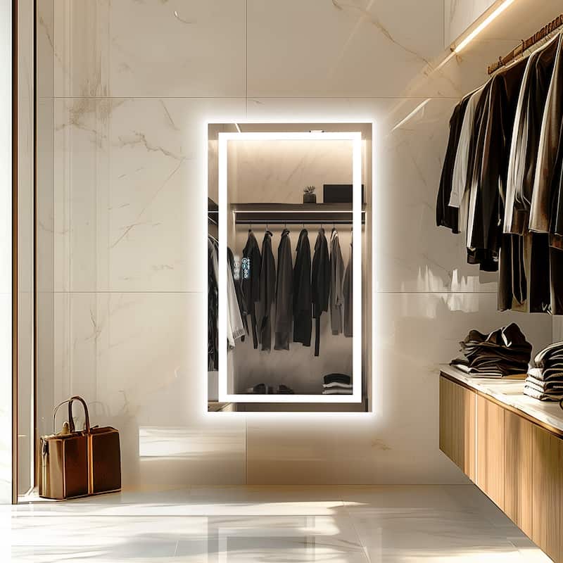 Bluetooth LED Bathroom Mirror Music Speaker Wall Vanity Mirror with Lights Date and Time Rectangle - 40"x24"