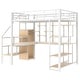 preview thumbnail 10 of 16, White Full Size Metal Loft Bed with Storage Staircase and Small Wardrobe, Built-in Desk and Storage Shelves