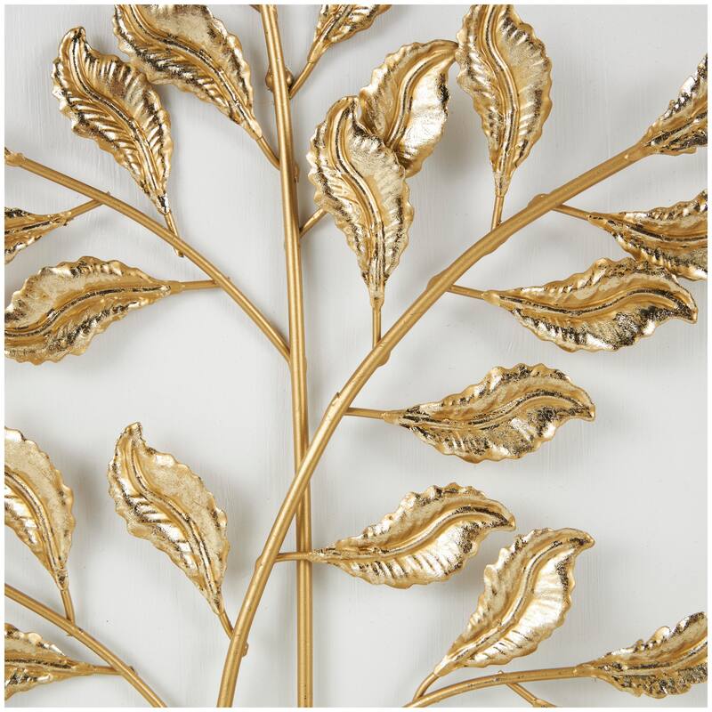 Gold Wood 3D Leaf Home Wall Decor with Beveled Frame (Set of 2)