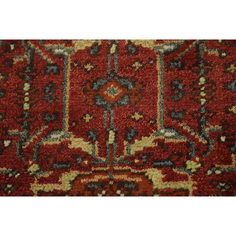 Hand Knotted Oriental 100% Wool Carpet Traditional Geometric Oranges & Rust Heriz (serapi) Runner Rug - 10' 0'' X 2' 6''