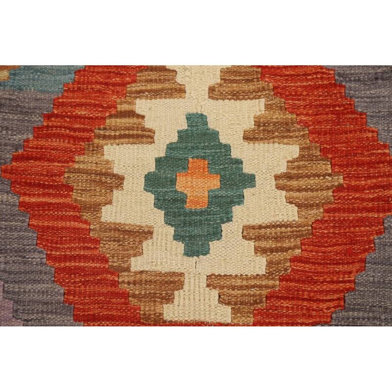 Hand Woven Oriental 100% Wool Carpet Southwestern Geometric Multi-Colored Kilim Runner Rug - 9' 7'' X 2' 8''