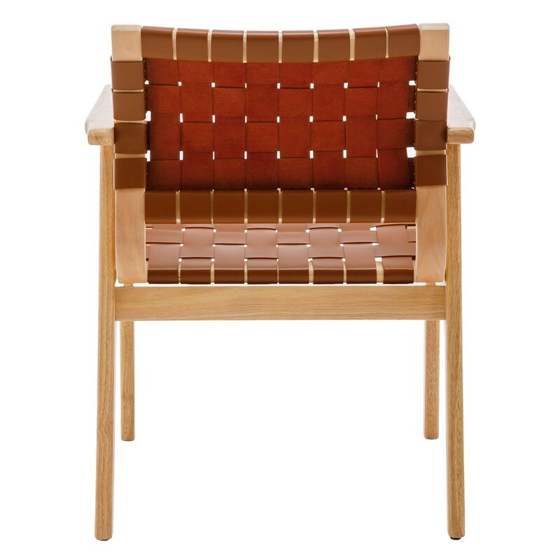 Woven Leather Dining Chairs with Solid Wood Frame - 29.7"H x 21.7"W x 22.8"D