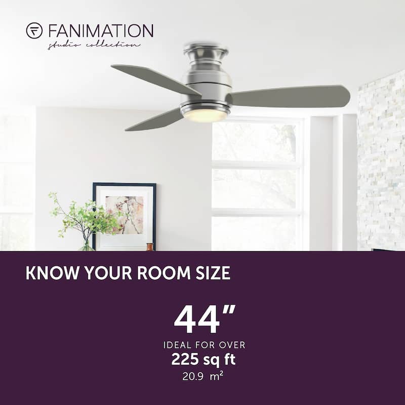 Fanimation Studio Collection Level 44 inch Brushed Nickel Ceiling Fan with LED Light and Wall Control