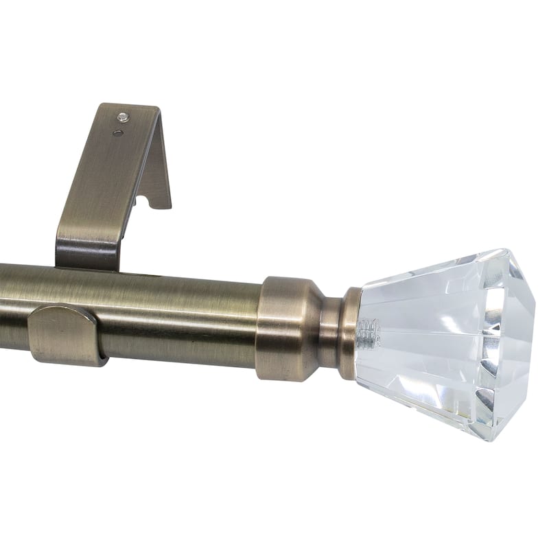 Meriville Tondo Crystal Finial 1-Inch Diameter Single Window Curtain Rod - Antique Brass - 84"-120"