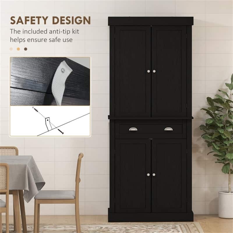 Wood Grain Pantry Cabinet with Drawer and Adjustable Shelves - 30" W x 16" D x 72" H