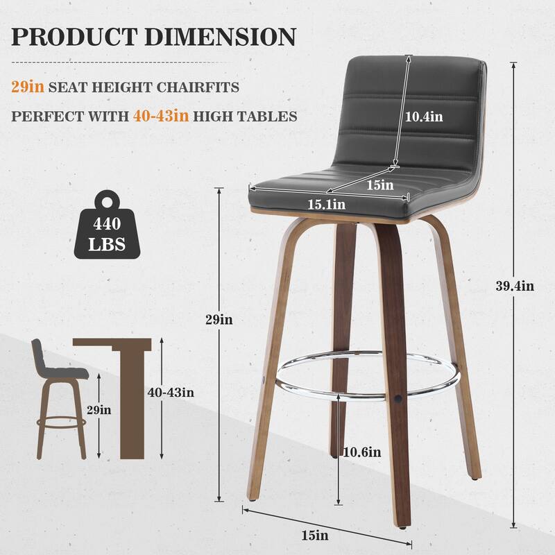 Modern Leather Upholstered Swivel Counter/Bar Stools, Set of 2