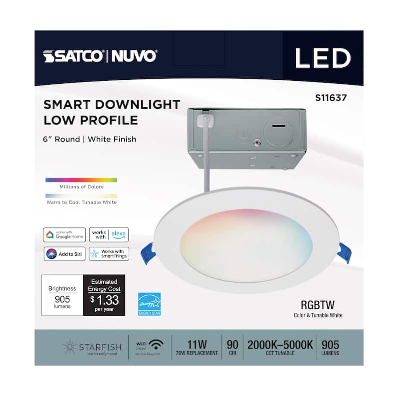 Starfish 11W LED Direct Wire Downlight 6-Inch Remote Driver RGBTW Round White