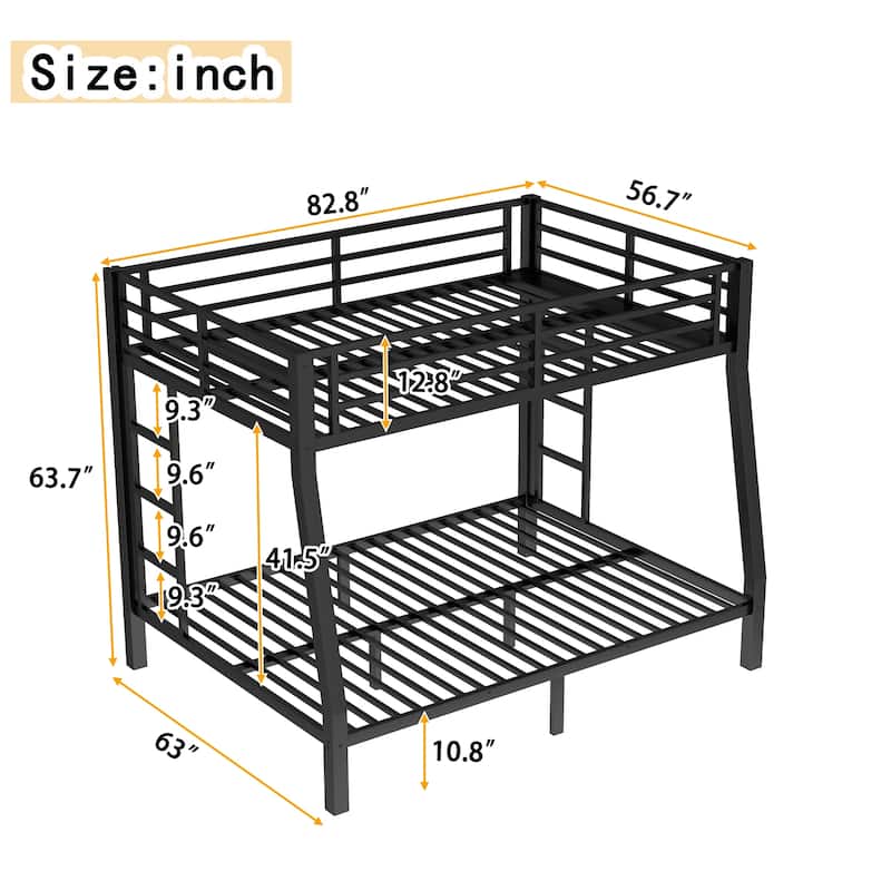 Metal Full XL over Queen Bunk Bed for Teens and Adults,Space-Saving/Noise Reduced/No Box Spring Needed