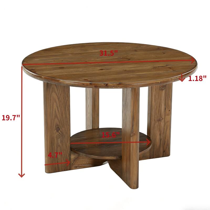 Farmhouse Round Coffee Table with 2-Tier Storage for Living Room