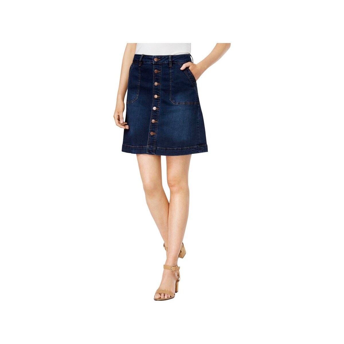 knee length button down denim skirt
