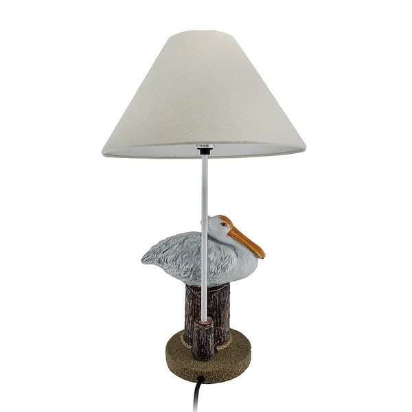 Perched Pelican On Nautical Piling Coastal Table Lamp w Fabric Shade 22.5 X 14 X 14 inches Bed Bath Beyond 20192210