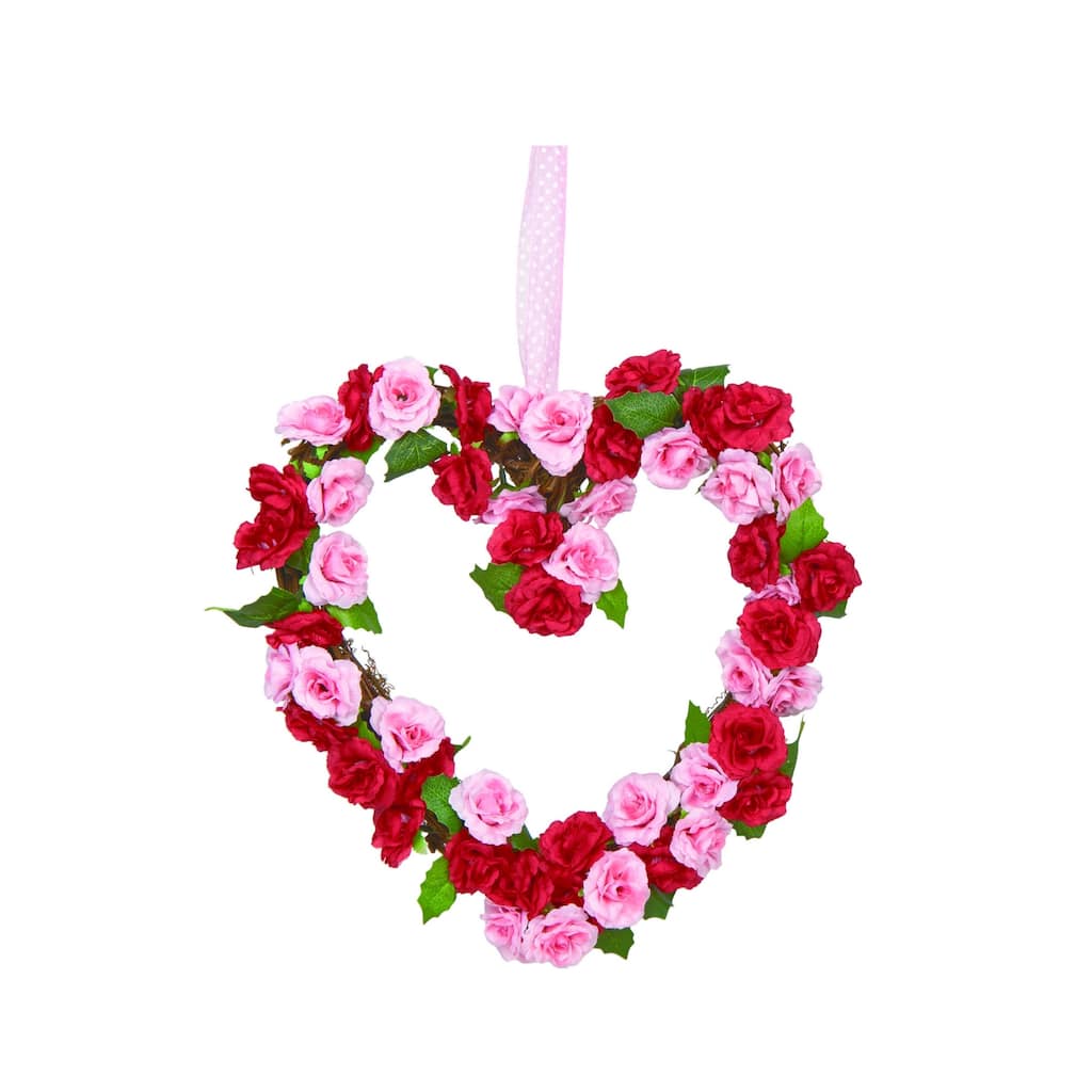 Transpac Cotton 13 in. Valentines Mixed Rosette Heart Wreath - Multi
