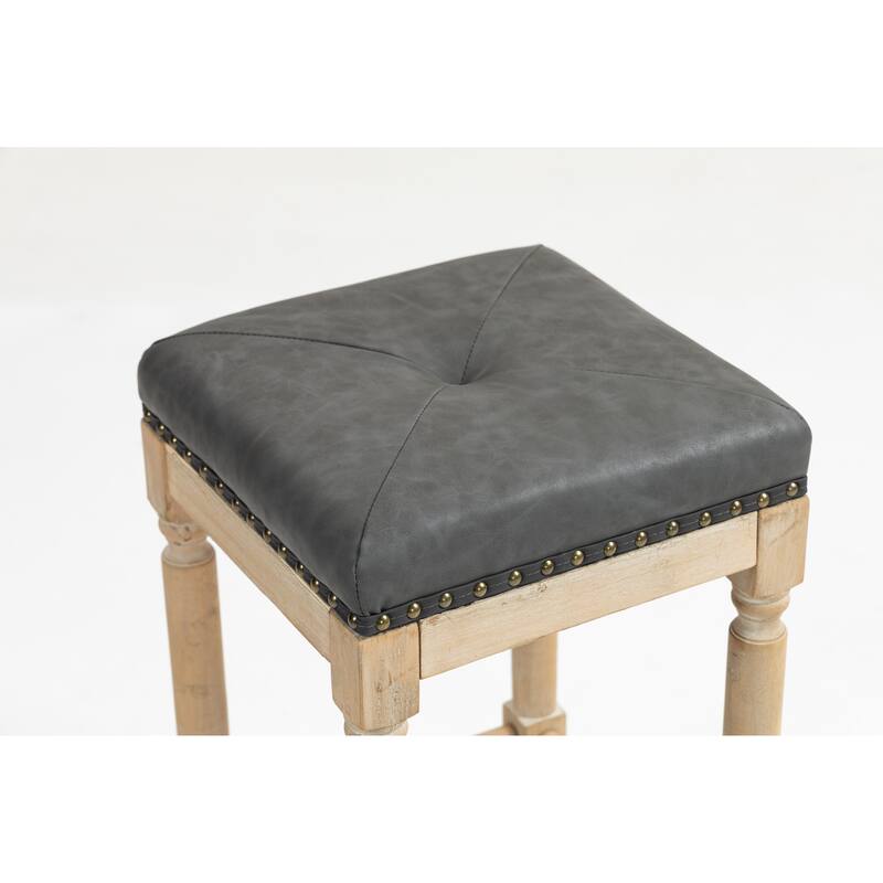 Tufted 26 inch stools Wooden counter stools set of 2, Classic Nailheads Base, Classic Brushed Finish