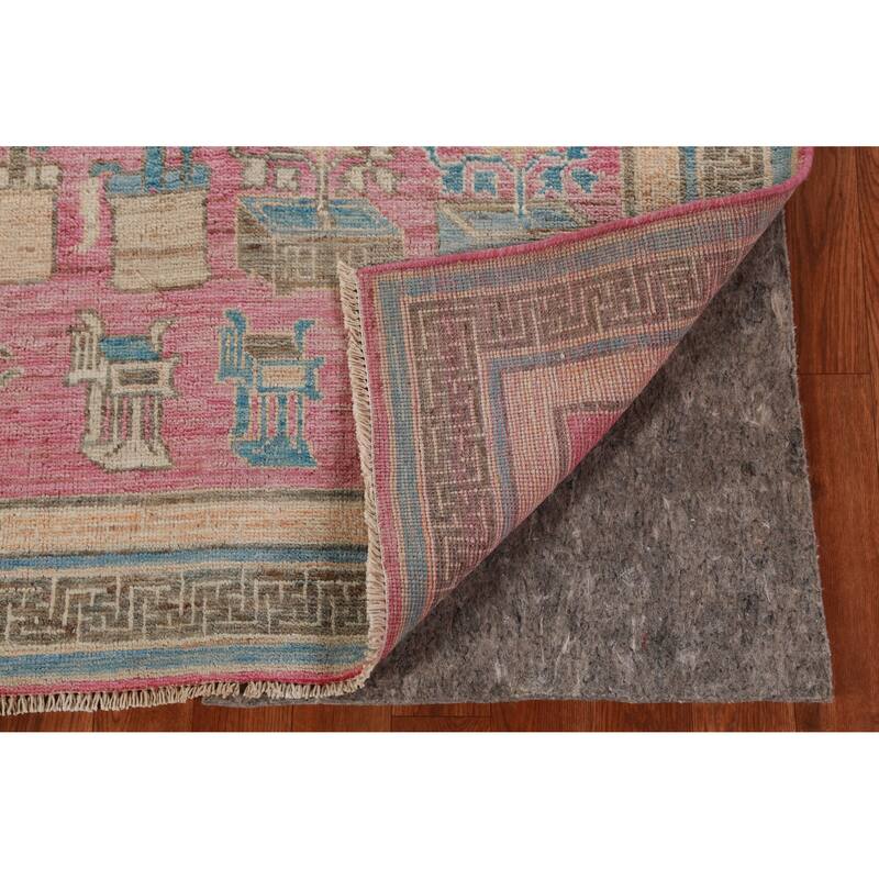 Hand Knotted Oriental 100% Wool Carpet Transitional Geometric Pink Oushak Area Rug - 7' 0'' X 5' 4''