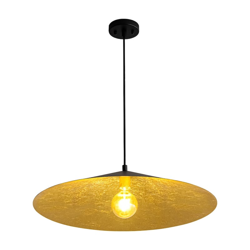 Black Gold 1-light Minimalist Metal Oversized Shallow Cone Pendant
