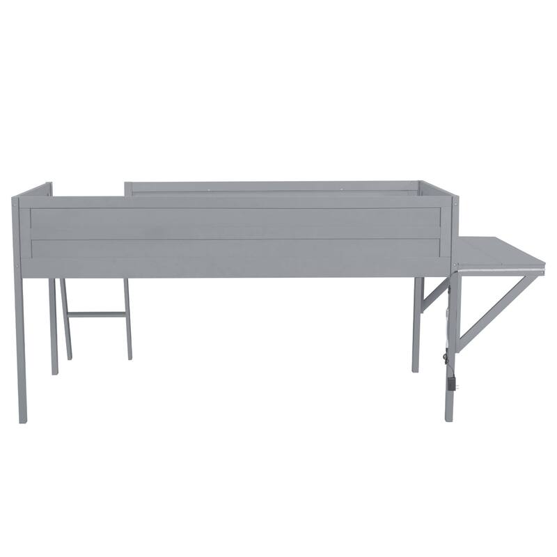 Wood Gaming Loft Bed with Desk and LED Lights