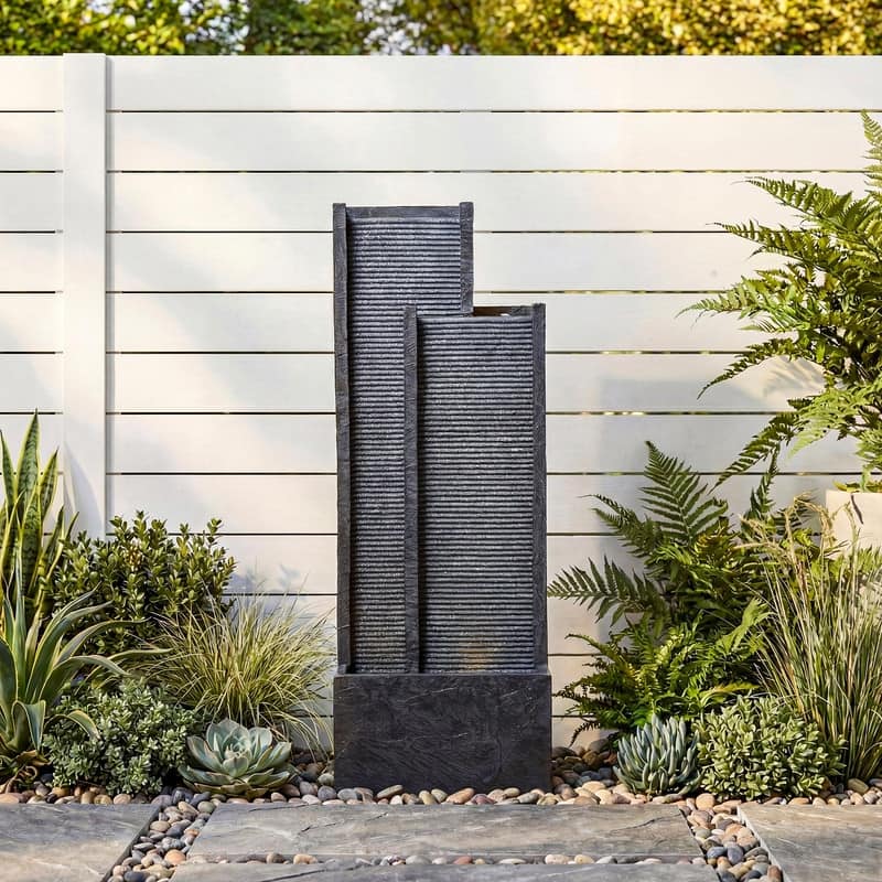 Vbal Modern Waterfall Outdoor Water Fountain with LED Lights for Garden or Patio