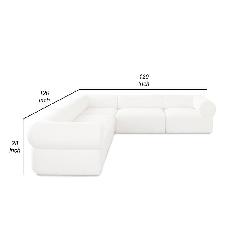 Zey 5pc Modular Corner L Sectional Sofa, Ivory Sherpa Fabric, 120 Inch