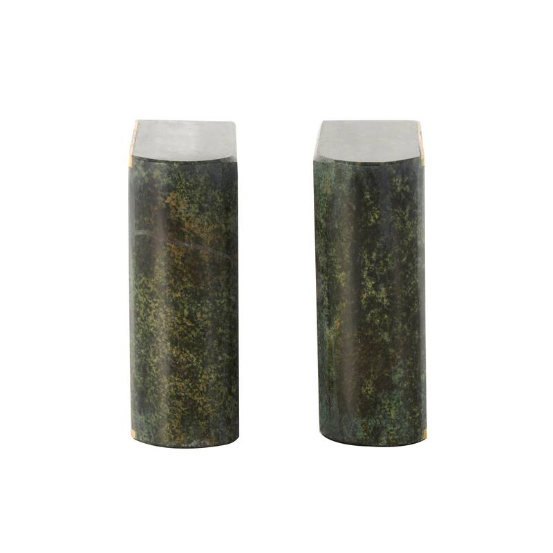 Green Marble Curved Rectangular Decorative Bookends with Gold Accents (Set of 2)