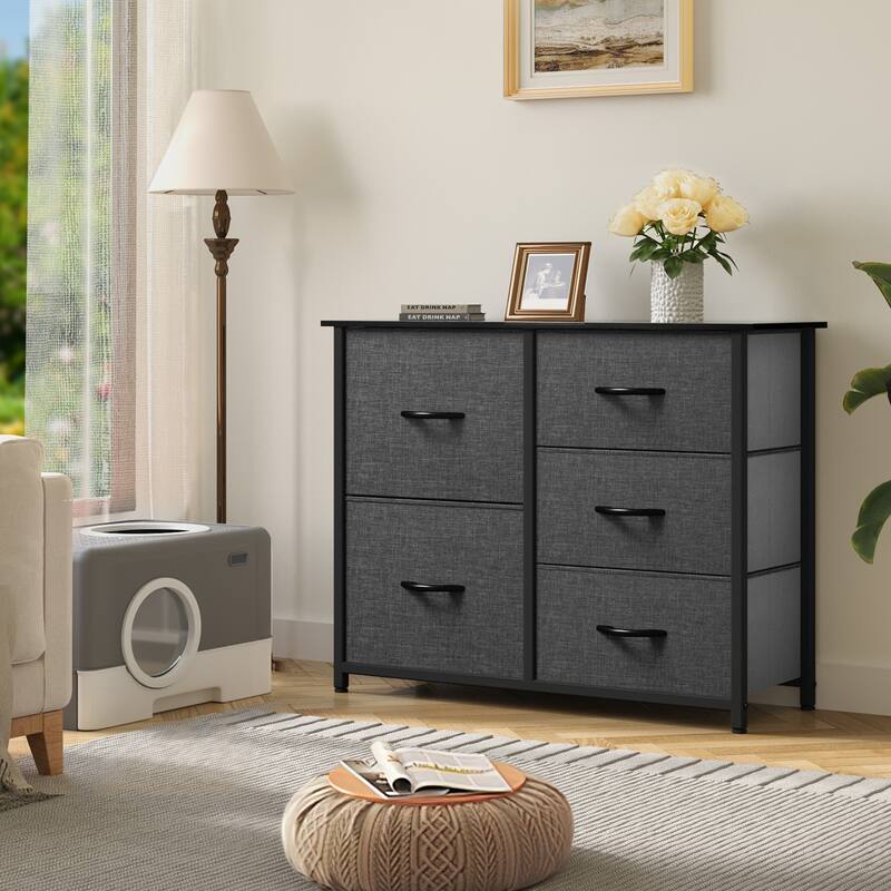 Modern Wide Dresser Storage Tower with 5 Drawers