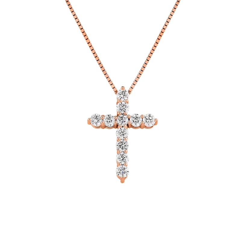 Auriya 14k Gold Round Diamond Cross Necklace 1/2CTW (H-I, I1-I2) - Rose