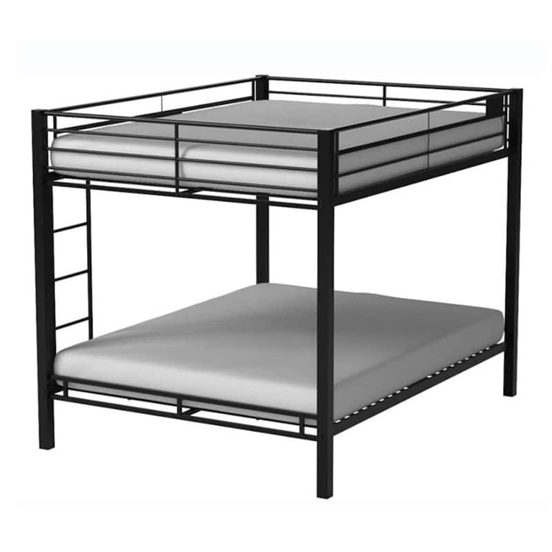 Queen over Queen Size Metal Bunk Bed with Ladder and Fence for Bedroom