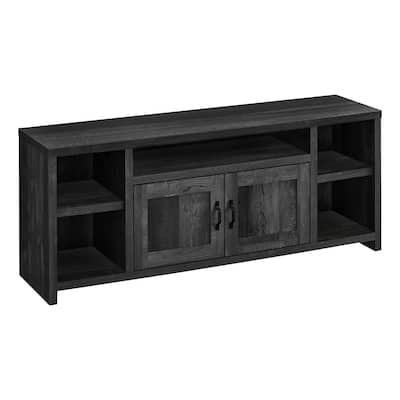 Modern Reclaimed Black TV Stand for 55" TVs with Cabinets and Shelving Wood Entertainment Unit - 23.75”H x 59”W x 15.5”D