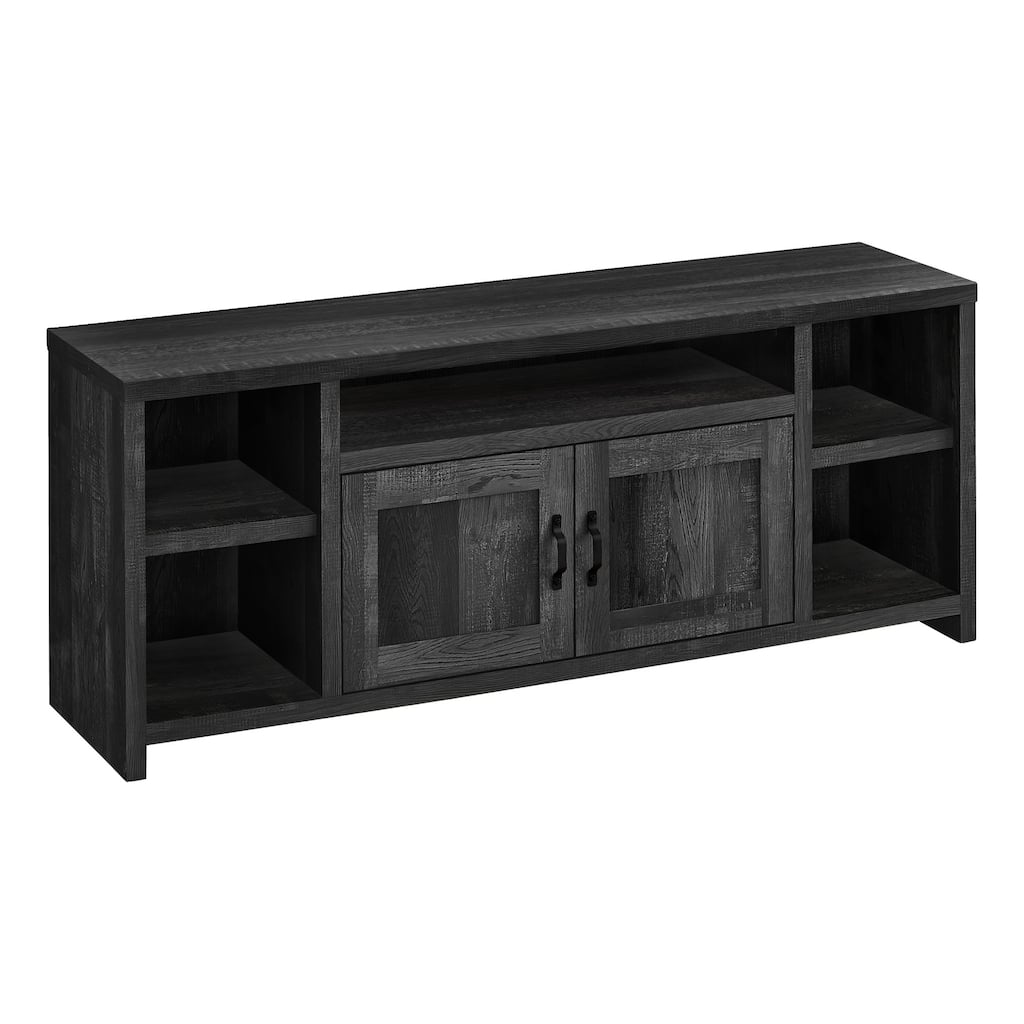 Modern Reclaimed Black TV Stand for 55" TVs with Cabinets and Shelving Wood Entertainment Unit - 23.75”H x 59”W x 15.5”D