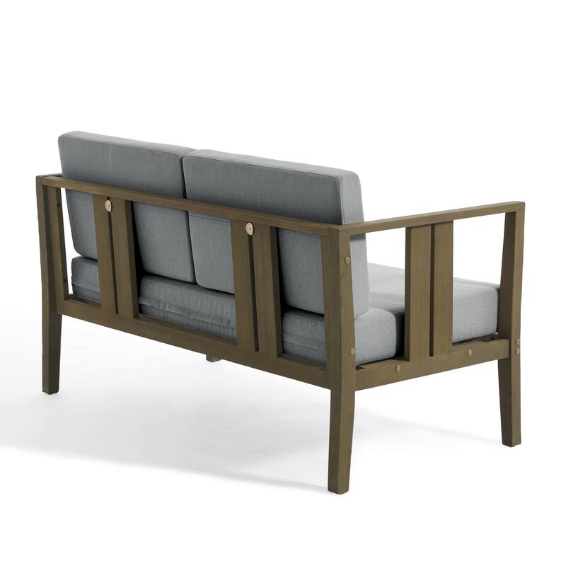 Casual 53"W Outdoor Patio Loveseat Set In Solid Teak Wood with Cushion