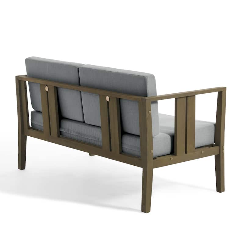 Casual Teak Wood Outdoor Patio Loveseat with Cushions