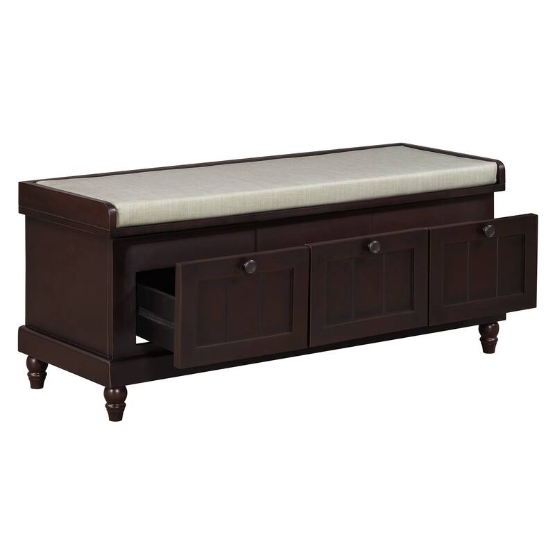 44" Classic Shoe Bench with Cushion and Three Drawers