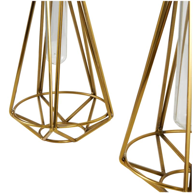 Stainless Steel Metal Geometric Test Tube Vase - Set of 2 Gold - Roche River Decor - 6"W x 6"L x 11"H