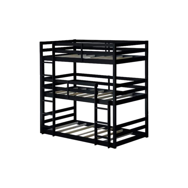 Triple Twin Bunk Bed with Dual Ladders & Guardrails (200lb Capacity per Level)